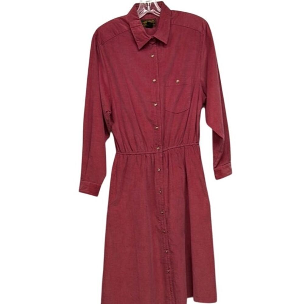 Vintage‎ Eddie Bauer Pink Corduroy Button Up Long Sleeve Dress Size Medium (M)